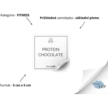 Dóza na potraviny PROTEIN CHOCOLATE - Samolepka na dózu pro fitness doplňky - DomaLEP tvar: ČTVEREC, barva: PRŮHLEDNÁ - ČERNÉ písmo, velikost: š. 5 cm x v. 5 cm - základní písmo