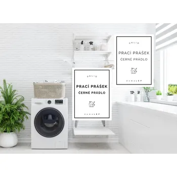 PRACÍ PRÁŠEK ČERNÉ PRÁDLO - organizační samolepky od DomaLEP tvar: OBDÉLNÍK, barva: BÍLÁ - ČERNÉ písmo, velikost: š. 6 cm x v. 8 cm – základní písmo