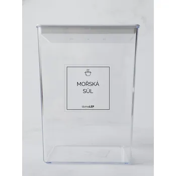 Speciální papír MOŘSKÁ SŮL – průhledná samolepka na dózu, základní písmo, 5 x 5 cm | DomaLEP