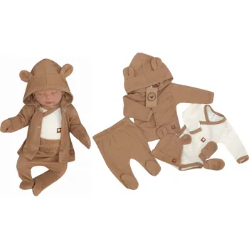 Kojenecká souprava Z&Z Sada do porodnice 5D, body, polodupačky, kabátek, čepička, rukavičky - hnědá Velikost: 56 (1-2m)