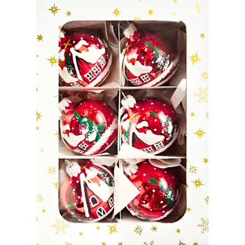 Vánoční ozdoba Vánoční skleněné koule 6cm, zlatý lesk, zimní dekor s domky, 6ks