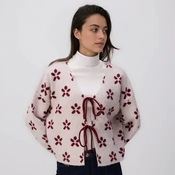 Dámský svetr Reserved - Vzorný kardigan se zavazováním - vícebarevná - 127HH-MLC - 127HH-MLC-XL