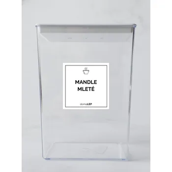 Speciální papír MANDLE PLÁTKY – bílá samolepka na dózu, tučné písmo, 5 x 5 cm | DomaLEP