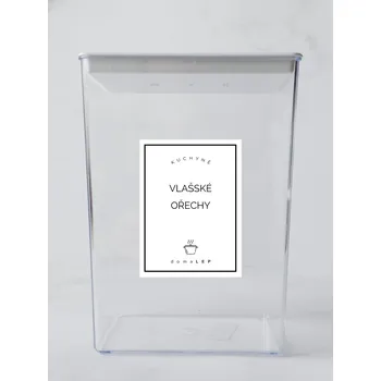 Samolepící etiketa VLAŠSKÉ OŘECHY – bílá samolepka na dózu, základní písmo, 6 x 8 cm | DomaLEP