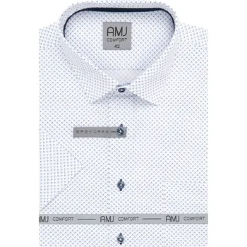 Pánská košile Košile AMJ Slim fit s krátkým rukávem - bílá s modrým vzorem VKSBR1358 velikost: 42, délka rukávu: krátký rukáv