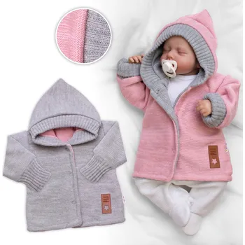 Baby Nellys Rostoucí oboustranný svetřík s kapucí Hand Made, růžová-šedá Velikost: 56/62 (0-3m)