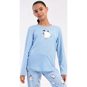 Dětská móda Vienetta Kids Dětské pyžamo dlouhé Tučňák Barva: Modrá - světle, Velikost: 9/10
