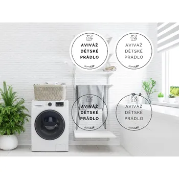 AVIVÁŽ DĚTSKÉ PRÁDLO - organizační samolepky od DomaLEP tvar: KOLEČKO, barva: PRŮHLEDNÁ - ČERNÉ písmo, velikost: Ø 3,5 cm - tučné písmo