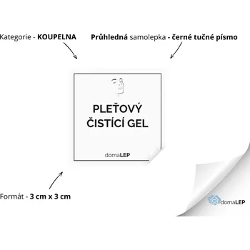 PLEŤOVÝ ČISTÍCÍ GEL - Samolepky, Nálepky a Štítky na lahvičky | DomaLEP tvar: ČTVEREC, barva: PRŮHLEDNÁ - ČERNÉ písmo, velikost: š. 3 cm x v. 3 cm - tučné písmo