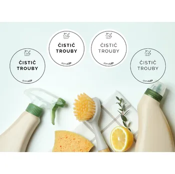 ČISTIČ TROUBY - organizační samolepky od DomaLEP tvar: KOLEČKO, barva: BÍLÁ - ČERNÉ písmo, velikost: Ø 3,5 cm - tučné písmo