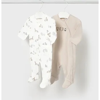 Kojenecká souprava 2 pack overalů Zvířátka béžový NEWBORN Mayoral velikost: 2-4 měsíce