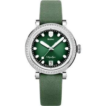 Hodinky Biatec Magnifique 04 - Zelený kožený řemínek + 5 let záruka a dárek ZDARMA