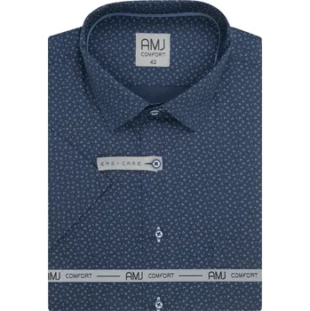 Pánská košile Košile AMJ Slim fit s krátkým rukávem - tmavě modrá se vzorem VKSBR1440 velikost: 40, délka rukávu: krátký rukáv