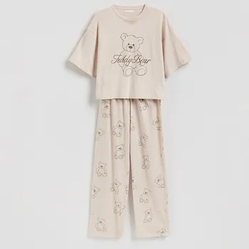 Reserved - Dvoudílná bavlněná pyžamová souprava - béžová - 981HD-08X - 981HD-08X-L