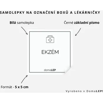 Lékárnička EKZÉM - Samolepka na boxy a lékárničku, 5 x 5 cm - DomaLEP rozměr: 5 x 5 cm, barva: BÍLÁ, písmo: černé základní písmo