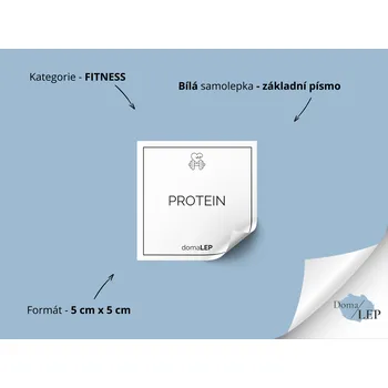 Dóza na potraviny PROTEIN - Samolepka na dózu pro fitness doplňky - DomaLEP tvar: ČTVEREC, barva: BÍLÁ - ČERNÉ písmo, velikost: š. 5 cm x v. 5 cm - základní písmo