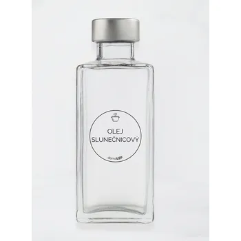 Samolepící etiketa Samolepka na láhev OLEJ SLUNEČNICOVÝ – průhledná, 5 cm, základní písmo