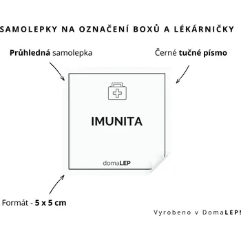 Lékárnička IMUNITA - Samolepka na boxy a lékárničku, 5 x 5 cm - DomaLEP rozměr: 5 x 5 cm, barva: PRŮHLEDNÁ, písmo: černé tučné písmo