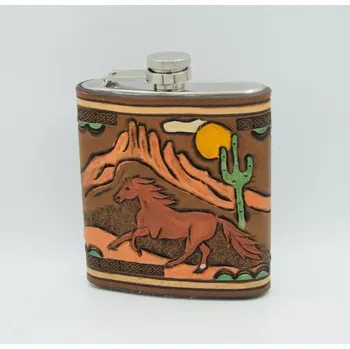 Placatka Nerezová placatka v kůži - kůň western (Originální ruční výrobek ze Slovácka)