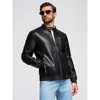 Pánská bunda z umělé kůže s žebrovaným lemem - černá V2 OM-JAFL-0109 - XL