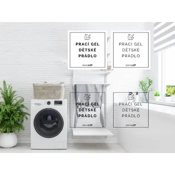 PRACÍ GEL DĚTSKÉ PRÁDLO - organizační samolepky od DomaLEP tvar: ČTVEREC, barva: PRŮHLEDNÁ - ČERNÉ písmo, velikost: š. 5 cm x v. 5 cm - základní písmo