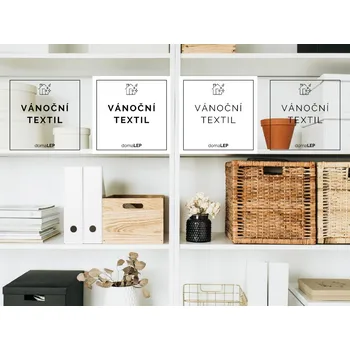 VÁNOČNÍ TEXTIL - organizační samolepky od DomaLEP tvar: ČTVEREC, barva: PRŮHLEDNÁ - ČERNÉ písmo, velikost: š. 5 cm x v. 5 cm - základní písmo