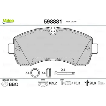 Brzdová destička Sada brzdových destiček, kotoučová brzda VALEO 598881