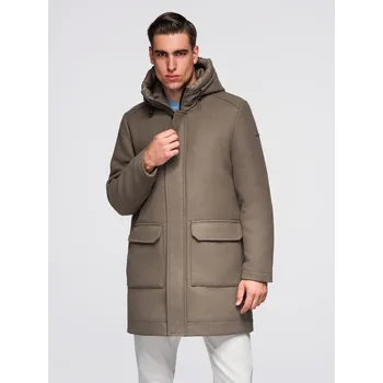 Pánský kabát Pánský vlněný kabát parka s kapucí - khaki V2 OM-COWC-0132 - XL