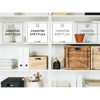 VÁNOČNÍ SVĚTÝLKA - organizační samolepky od DomaLEP tvar: ČTVEREC, barva: PRŮHLEDNÁ - ČERNÉ písmo, velikost: š. 5 cm x v. 5 cm - základní písmo