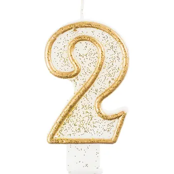 Svíčka dortová zlatá, bílá číslo 2