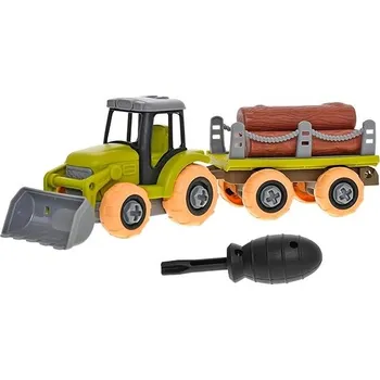 autíčko Mikrotrading Traktor 28 cm šroubovací, volný chod s vlečkou a kládami