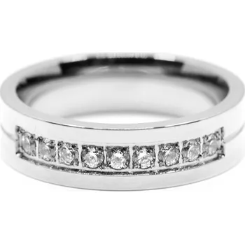 Prsten Ocelový snubní prsten zdobený zirkony Moller - 60, Stříbrná