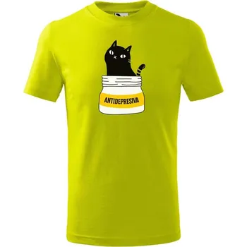 Chlapecké tričko DOBRÝ TRIKO Dětské tričko s kočkou ANTIDEPRESIVA Velikost: 158/12 let, Barva: Limetková