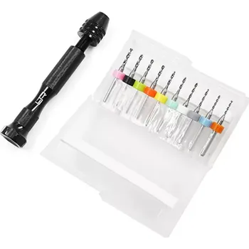 Vrtačka Yeah Racing Vrtáčky sada 1.1-2.0mm s dříkem 3,17mm + Ruční hliníková vrtačka