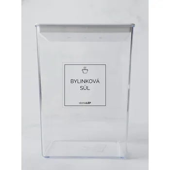 Samolepící etiketa BYLINKOVÁ SŮL – průhledná samolepka na dózu, základní písmo, 5 x 5 cm | DomaLEP