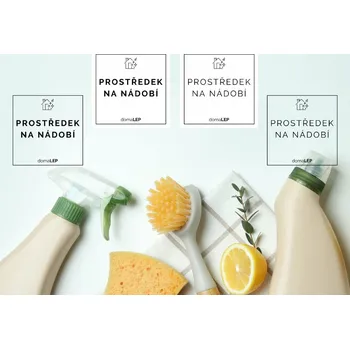 PROSTŘEDEK NA NÁDOBÍ - organizační samolepky od DomaLEP tvar: ČTVEREC, barva: BÍLÁ - ČERNÉ písmo, velikost: š. 5 cm x v. 5 cm - základní písmo