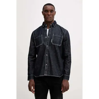 Pánská košile Džínová košile Karl Lagerfeld pánská, tmavomodrá barva, regular, s klasickým límcem, 553864.605903 59J, vel. XL