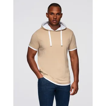 Pánské bavlněné tričko s kapucí - béžové V5 OM-TSCT-0256 - M