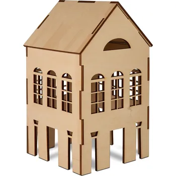 Vánoční dekorace Dřevěná 3D dekorace domečku: 3 okýnka