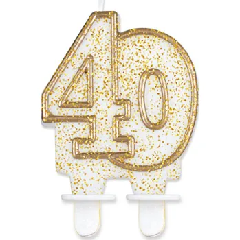 Dortová svíčka Svíčka dortová Ročník zlatá, bílá číslo 40