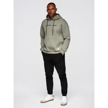 Pánská mikina Pánská klokaní mikina s výšivkou a kapucí - khaki V3 OM-SSNZ-0241 - XXL