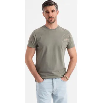 Pánské tričko Pánské bavlněné tričko s potiskem ve vojenském stylu - světle olivově zelené V2 OM-TSWT-0202 - XXL