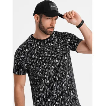 Bavlněné tričko s potiskem a kulatým výstřihem - černé V2 OM-TSFP-0225 - XXL