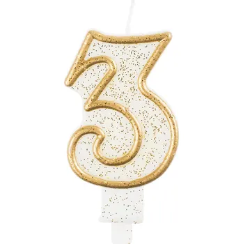 Dortová svíčka Svíčka dortová zlatá, bílá číslo 3
