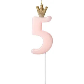 Svíčka dortová růžová s korunkou číslo 5