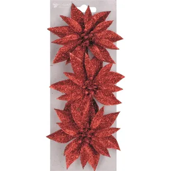 Vánoční dekorace Anděl Růže vánoční glitrová červená 3ks