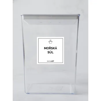 Samolepící etiketa MOŘSKÁ SŮL – bílá samolepka na dózu, tučné písmo, 5 x 5 cm | DomaLEP