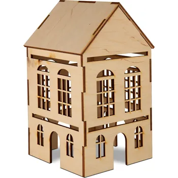 Vánoční dekorace Dřevěná 3D dekorace domečku: 2 okýnka