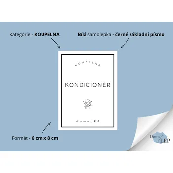 KONDICIÓNER - Samolepky, Nálepky a Štítky na lahvičky | DomaLEP tvar: OBDÉLNÍK, barva: BÍLÁ - ČERNÉ písmo, velikost: š. 6 cm x v. 8 cm – základní písmo