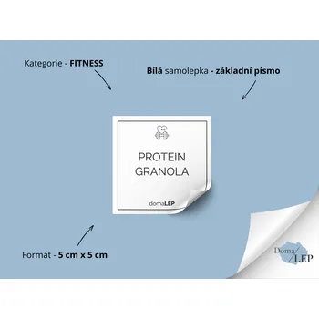Dóza na potraviny PROTEIN GRANOLA - Samolepka na dózu pro fitness doplňky - DomaLEP tvar: ČTVEREC, barva: BÍLÁ - ČERNÉ písmo, velikost: š. 5 cm x v. 5 cm - základní písmo